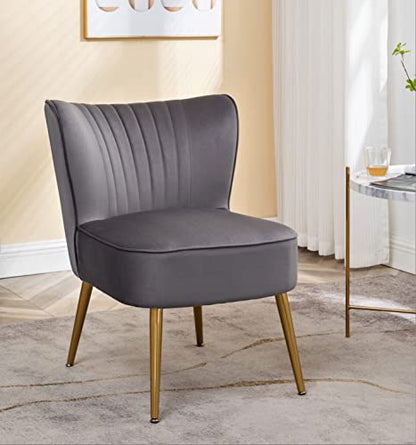 Container Furniture Direct Modern Velvet Accent Chair for Living Room, Bedroom, or Entryway, Stylish and Comfortable Armless Design with Metal Legs, Grey - color: Grey