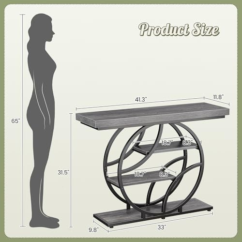 Huuger 41.3 Inch Entryway Table, Console Table with Shelves, Sofa Table | Modern Entrance Table, Console Tables for Entryway, Hallway, Entrance, Foyer, Living Room, O-Shaped Accent Table, Light Grey - color: Light Grey, size: 11.8"D x 41.3"W x 31.5"H