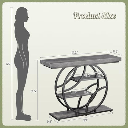 Huuger 41.3 Inch Entryway Table, Console Table with Shelves, Sofa Table | Modern Entrance Table, Console Tables for Entryway, Hallway, Entrance, Foyer, Living Room, O-Shaped Accent Table, Light Grey - color: Light Grey, size: 11.8"D x 41.3"W x 31.5"H