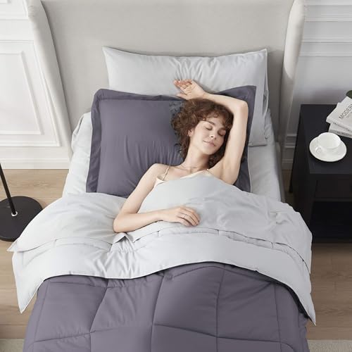 Nestl 5 Piece Twin Comforter Set – Dusty Purple Reversible Bed in a Bag – Complete Twin Size Bedding Set with Sheets, Pillowcase and Sham - color: Dusty Purple, size: Twin