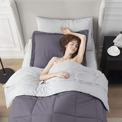 Nestl 5 Piece Twin Comforter Set – Dusty Purple Reversible Bed in a Bag – Complete Twin Size Bedding Set with Sheets, Pillowcase and Sham - color: Dusty Purple, size: Twin