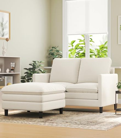 Welzona 3-Layers Cloud L Shaped Couch, 51" Teddy Sofa and Loveseat Set | Comfy Teddy Fabric, Washable Covers, Tool-Free Setup, All-wood Cloud Couches for Living Room, Bedroom, Small Spaces, Beige - color: Beige, size: cloud loveseat & ottoman