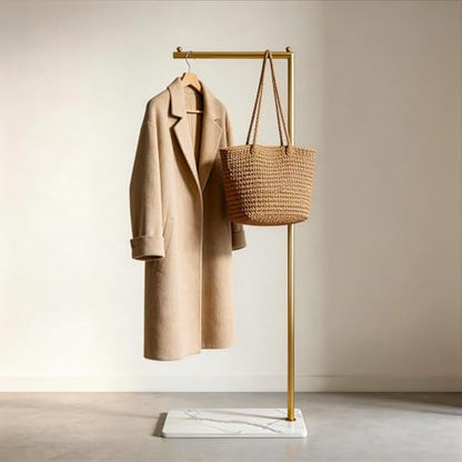 Gold Clothing Rack with Marble Base,Freestanding Garment Rack for Hanging Clothes,Modern Coat Rack, Minimalist Clothes Rack for Small Spaces,Bedroom,Entryway,Boutique Display (Gold)
