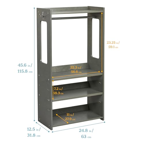 ECR4Kids TrendiTot Clothing Rack with Adjustable Shelves, Kids Wardrobe, Grey Wash - color: Grey Wash