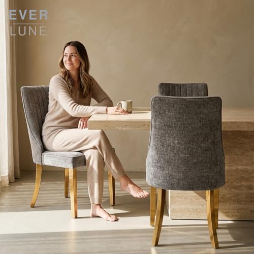 Upholstered Dining Chairs Set of 2, High Back Side Chairs for Kitchen and Dining Room, Mid-Century Modern Chenille Seating with Gold Metal Legs, Grey - color: Grey, Gold Legs, size: Set of 2