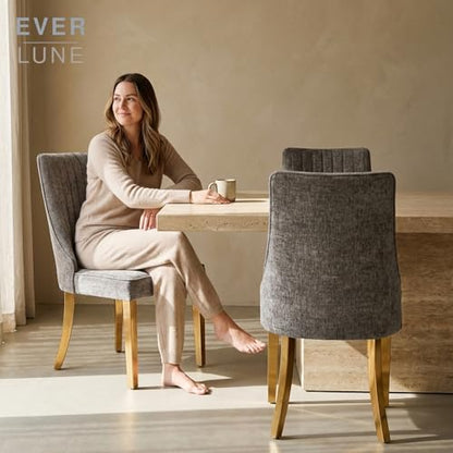 Upholstered Dining Chairs Set of 2, High Back Side Chairs for Kitchen and Dining Room, Mid-Century Modern Chenille Seating with Gold Metal Legs, Grey - color: Grey, Gold Legs, size: Set of 2