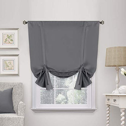 H.VERSAILTEX Blackout Curtain for Windows - Tie Up Curtains and Valances Set Roman Balloon Blind Rod Pocket Short Curtain for Kitchen/Bathroom/Bay Bluish Gray 42W x 63L (Set of 1 Panel) - color: Bluish Gray