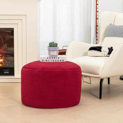 Poofieotto Round Pouf Ottoman, Couch Foot Rest,Burgundy, 20 x 20 x 14 in - color: Burgundy
