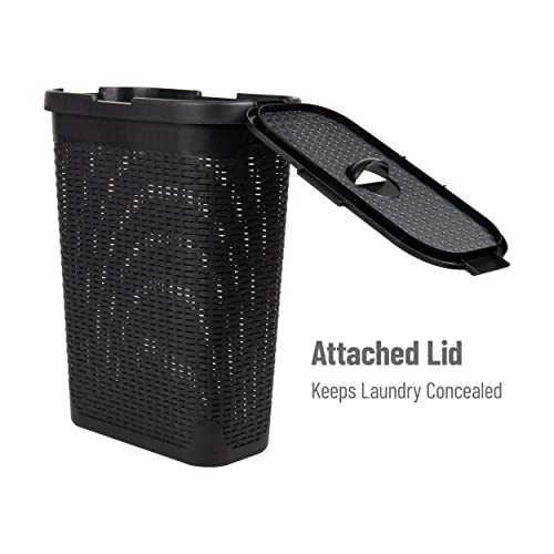Mind Reader Slim Laundry Hamper with Lid, 40L Clothes Basket, Narrow Tapered Design with Ventilated Cutout Pattern, Plastic, Set of 2, Black - color: Black, size: Set of 2