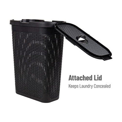 Mind Reader Slim Laundry Hamper with Lid, 40L Clothes Basket, Narrow Tapered Design with Ventilated Cutout Pattern, Plastic, Set of 2, Black - color: Black, size: Set of 2