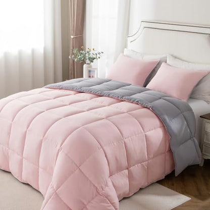 KASENTEX Twin/Twin XL Comforter Set – Reversible Dual Color – Goose Down Alternative – Ultra-Soft, Lightweight, Machine Washable, Maintain Fluffiness, All Season Warmth (Pink Potpourri/Quartz Silver) | 250 GSM Fill, Ultra-Soft, Lightweight, Machine Washab