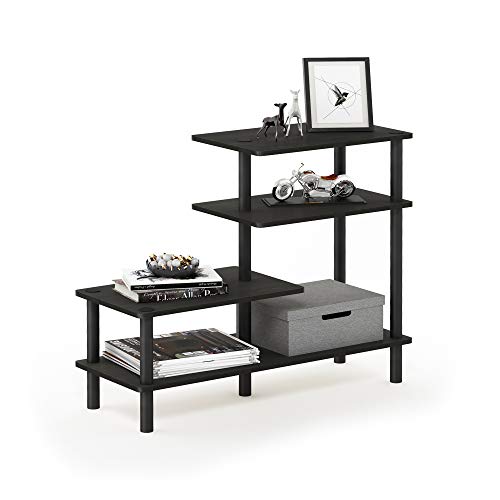 Furinno Turn-N-Tube 3-Tier Side Display Rack, Espresso/Black | Tool-Free Open Frame Book Shelf, Accent Display Shelf, for Organization and Storage, Living Room, Garage, Home Office - color: Espresso/Black, style: 4-Tiers, Side Ladder