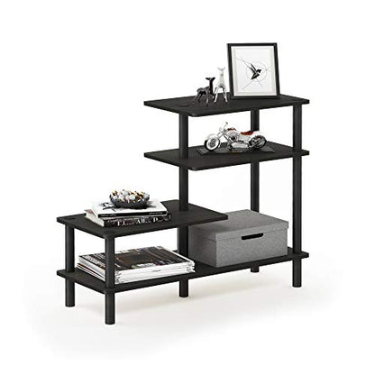 Furinno Turn-N-Tube 3-Tier Side Display Rack, Espresso/Black | Tool-Free Open Frame Book Shelf, Accent Display Shelf, for Organization and Storage, Living Room, Garage, Home Office - color: Espresso/Black, style: 4-Tiers, Side Ladder