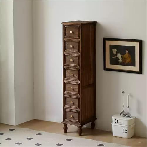 Narrow Bedside Table Tall Skinny Vertical Chest of Drawers Wood Storage Cabinet Small Nightstand Side Table for Living Room Decor - color: Grey, size: 134 cm