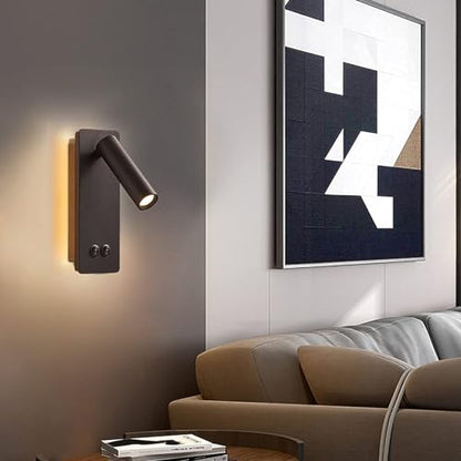 LED wall lamp and reading light two-in-one multifunctional wall sconces. LED Wall Lamp Plug in for Bedroom Bedside Wall Sconces Set of Two Black Reading Light 3W+6W Night Light 3000K(BLACK) - color: Black, size: 2 Pack