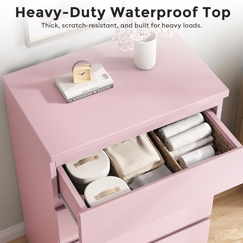 Jocoevol 4 Drawer Dresser for Bedroom, Pink Dresser Chest of Drawers - Large Wood Dressers TV Stand with Deep Drawers Dressers for Living Room, Hallway, Entryway - Pink - color: Pink