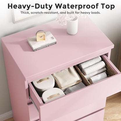 Jocoevol 4 Drawer Dresser for Bedroom, Pink Dresser Chest of Drawers - Large Wood Dressers TV Stand with Deep Drawers Dressers for Living Room, Hallway, Entryway - Pink - color: Pink