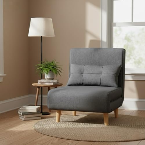 3 in 1 Convertible Sleeper Chair Bed, 6 Angle Backrest, Dark Gray | Chair Bed Futon for Adults with 6 Angle Adjustable Backrest, Single Sofa Bed for Living Room/Apartment/Office