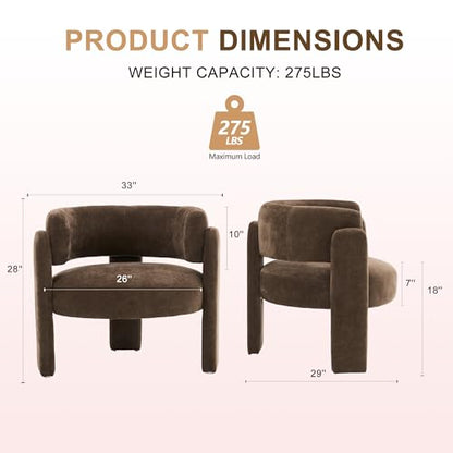 Modern Accent Barrel Chair,Mid Century Single Armchair with Curved Backrest Upholstered Side Reading Chair with 3 Legs Comfy Sherpa Chair for Bedroom Home Office Living Room (Brown,Set of 2) - color: Brown, size: Set of 2
