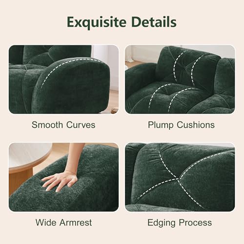111" Velvet Modular Sofa Cama para Cuarto, Small Couches for Living Room with High Density Sponge, Cloud Loveseat with Tufted Design for Home Theater Study Space, Green - color: Green