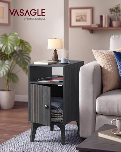 VASAGLE End Table with Charging Station, Narrow Side Table, Nightstand - color: Charcoal Gray