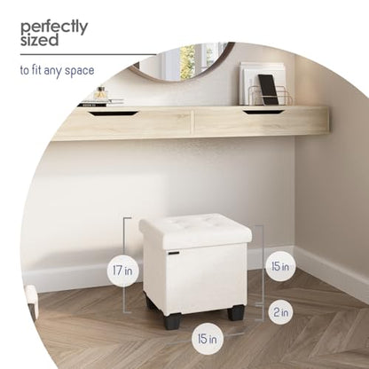 Storage Ottoman Cube with Small Bin, 15-in Square Ottoman with Storage for Living Room and Bedroom, Small Ottomans Foot Rest, Fabric Foot Stools Ottomans Max 330lbs, Cream - color: 09 - Cream