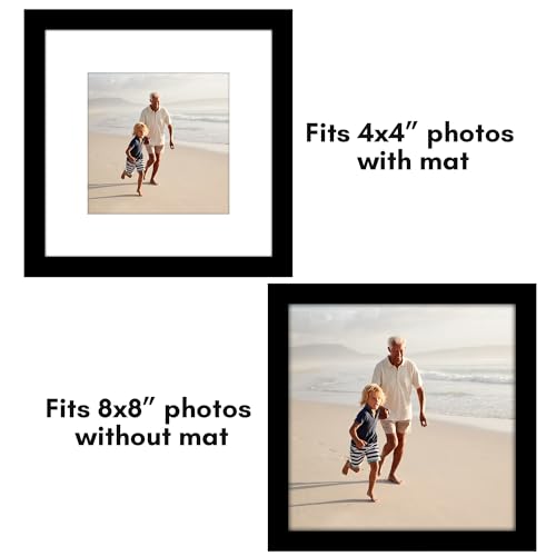 Americanflat 8x8 Picture Frame 2-Pack - Matted to 5x5 - Black | Slim Molding construction, Polished plexiglass front, wall or tabletop display with included easel, triangle hangers included - color: Black, size: 8x8
