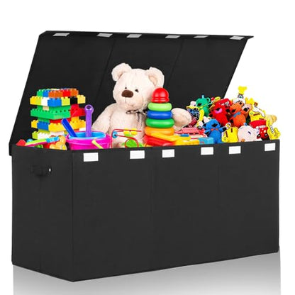 167L Large Toy Box Chest Storage with Lid, Collapsible Kids Toy Storage | Toy Chest with with Removable Divider for Kids, Boys, Girls, Nursery, Living Room, Bedroom, 35.5"x17" x17" (Linen Black) - color: Extra Extra Large Black