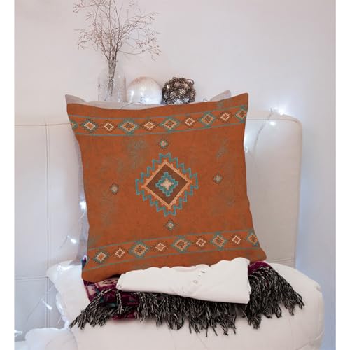Throw Pillow Covers Western Southwest Canyons Desert Copper Turquoise Petroglyph Tribal Cotton Linen Decorative Square Pillowcases Cushion Cover 18 X 18 Inch - color: Multi 12
