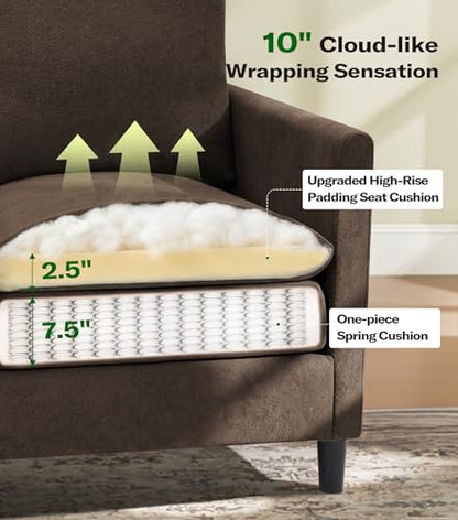 Welzona 3-Layers Cloud Accent Chair, 33" Reading Chair, Teddy Arm Chairs | Comfy Teddy Fabric, Washable Covers, Tool-Free Setup, All-wood Couch Chair for Living Room, Bedroom, Reading Nook, Brown - color: Brown, size: cloud chair