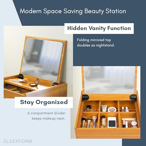 Small Vanity Desk with Mirror & Chair, 18 x 20 Inch, Wall Mounted | Floating Makeup Table, For Small Spaces, Flip Up Top, Bedroom Vanity