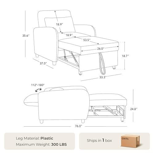 CHITA 3-in-1 Convertible Sleeper Chair, Pull-Out Sofa Bed Chair, Moss | Chair to Chaise Lounge to Flat Bed for Living room, 4 Adjustable Backrest Positions, Chenille Fabric, High-resilience Foam - color: Moss