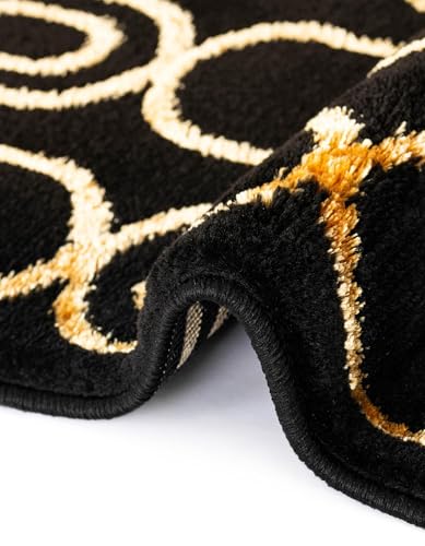 Rugs.com Vogue Geo Collection Rug – 6 Ft Runner Black Medium-Pile Rug Perfect for Hallways, Entryways - color: Black and Gold, size: 2' x 6' Runner