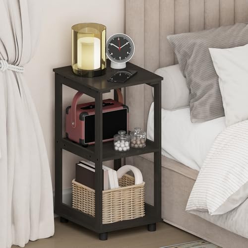 Furinno Romain Nightstand, 2-Tier Tall Night Stand with Shelf, Open Frame Bedside Table, End Table, Side Table, Easy Assembly, for Bedroom, Closet, Dorm, Espresso - color: Espresso