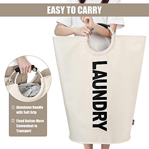 DOKEHOM 125L X-Large Laundry Basket Bag, Collapsible Tall Hamper, Beige | Freestanding tall washing bin & foldable laundry bag. Extra large clothes storage basket with durable sturdy handles - color: Beige, size: 125L