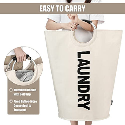 DOKEHOM 125L X-Large Laundry Basket Bag, Collapsible Tall Hamper, Beige | Freestanding tall washing bin & foldable laundry bag. Extra large clothes storage basket with durable sturdy handles - color: Beige, size: 125L