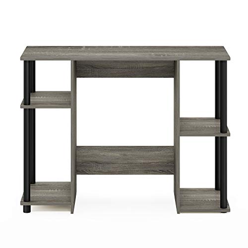Furinno Jaya Computer Study Desk With Open Storage, French Oak Grey/Black | Side Shelves, Computer Study Desk, Office Desk, for Home Office, Bedroom, Dorm - color: French Oak/Black