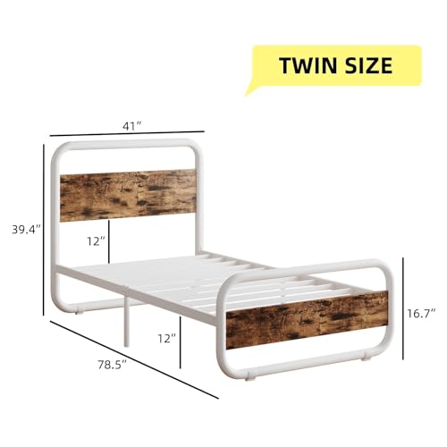 Twin Bed Frames, Metal Platform Twin Bed Frame with Wood Headboard, White | RBG LED Lights/Heavy Duty Metal Slats Support/12 in Under-Bed Storage/Noise-Free/No Box Spring Needed/Easy Assembly - color: White, size: Twin