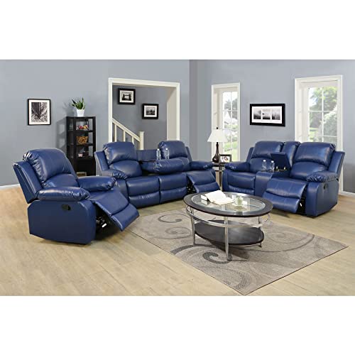 A Ainehome Living Room Furniture Set Leather Recliner Sofa Set Loveseat Chair Furniture Sofa Set for Living Room/Small Space/Rv/House/Office/Theater Seating (A-Blue Leather, 3 Piece Set) - color: A-blue Leather, size: 3 piece set