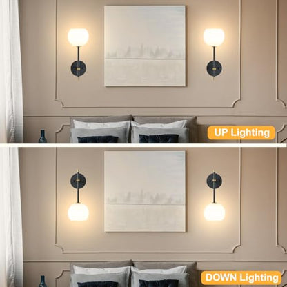 Black Gold Battery Operated Wall Sconces Set of 2, Rechargeable Wireless Wall Lights with Milky White Frosted Glass, 12 RGB and 3CCT Dimmable, Wall Lamps with Remote for Bedroom Living Room Hallway - color: Black Gold