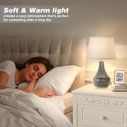 Seealle Modern Ceramic Table Lamps for Night Stands - Bedside Lamps Set of 2 for Nightstand, 19.4" Grey Bedroom Lamp for Living Room Cute Desk End Table Office Guest Room Dresser Rocker Swtich - color: E. Grey