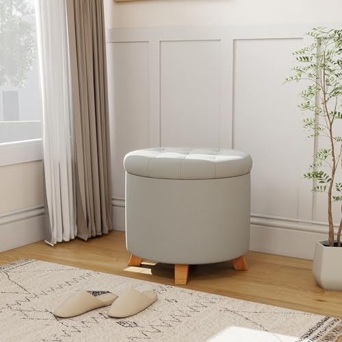 18" Round Storage Ottoman with Reversible Tray Top,Tufted Footrest Stool for Living Room,Bedroom or Office,Gray - color: Gray-17.7"