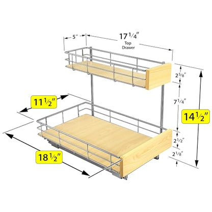 LYNK PROFESSIONAL® SELECT™ Pull Out Under Sink Kitchen Cabinet Organizer - 11.5 in. x 18 inch deep Drawer - Sliding Shelf Organizer and Undersink Storage Shelves - Lifetime Ltd. Warranty – Chrome - color: 11.5"W x 18"D Wood