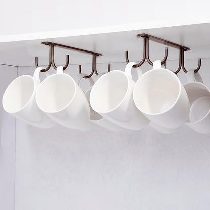 FOMANSH Mug Rack Under Cabinet - Coffee Cup Holder, 8 Mugs Hooks Under Shelf, Display Hanging Cups Drying Hook for Bar Kitchen Utensils Brown - color: Brown, size: 2 Pack