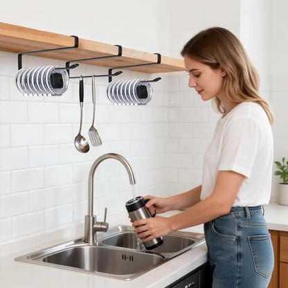 1 Pack Tumbler Lid Organizer, No Adhesive or Drilling, Kitchen Space Saver | Versatile Cup & Water Bottle Lid Holder, Under Cabinet Storage, Black - style: 1 Pack, Black