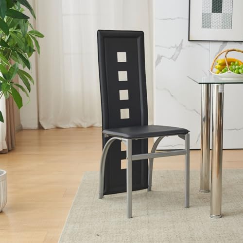 Karl home Dining Chairs Set of 4, PU Leather & Hollow High Back, Black | Black kitchen chairs with padded seats & foot cap protection for dining kitchen living room,300lbs capacity,space-saving - color: Black, size: Set of 4(1)