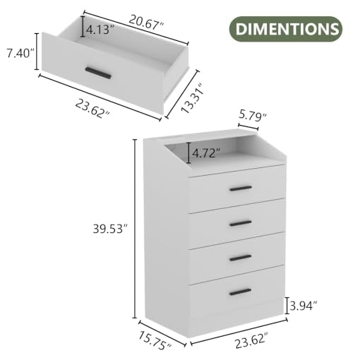 4 Drawer Dresser for bedroom with LED, Modern Dresser with Power Outlet | White Dressers with Open Storage Cubby, Chest of Drawers Storage Organizer for Bedroom, Hallway, Living Room - color: 4 Drawer-white