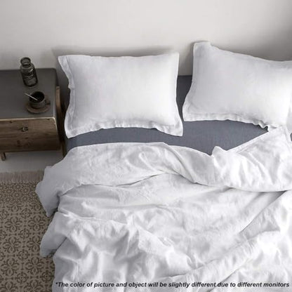 Simple&Opulence 100% Linen Duvet Cover Set with Embroidery Border Washed - 2 Pieces (1 Duvet Cover & 1 Pillow Sham) with Button Closure Soft Breathable Farmhouse - White, Twin Size - color: White, size: Twin
