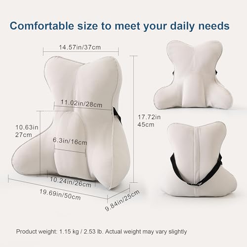 Lumbar Support Pillow(Pat. Pend) – Multi-Functional Ergonomic Back Cushion for Sofa Chair, Car Seat & Sofa, Reading Pillow with Firm Multi-Zone Support to Relieve Lower Back Pain, Misty White - color: Misty White