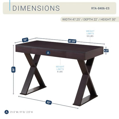Techni Mobili 47" Trendy Writing Desk w/Drawer,Modern Home Office,Espresso | 47" modern writing desk with storage drawer, sturdy frame, sleek espresso finish, and compact workspace ideal for home office
